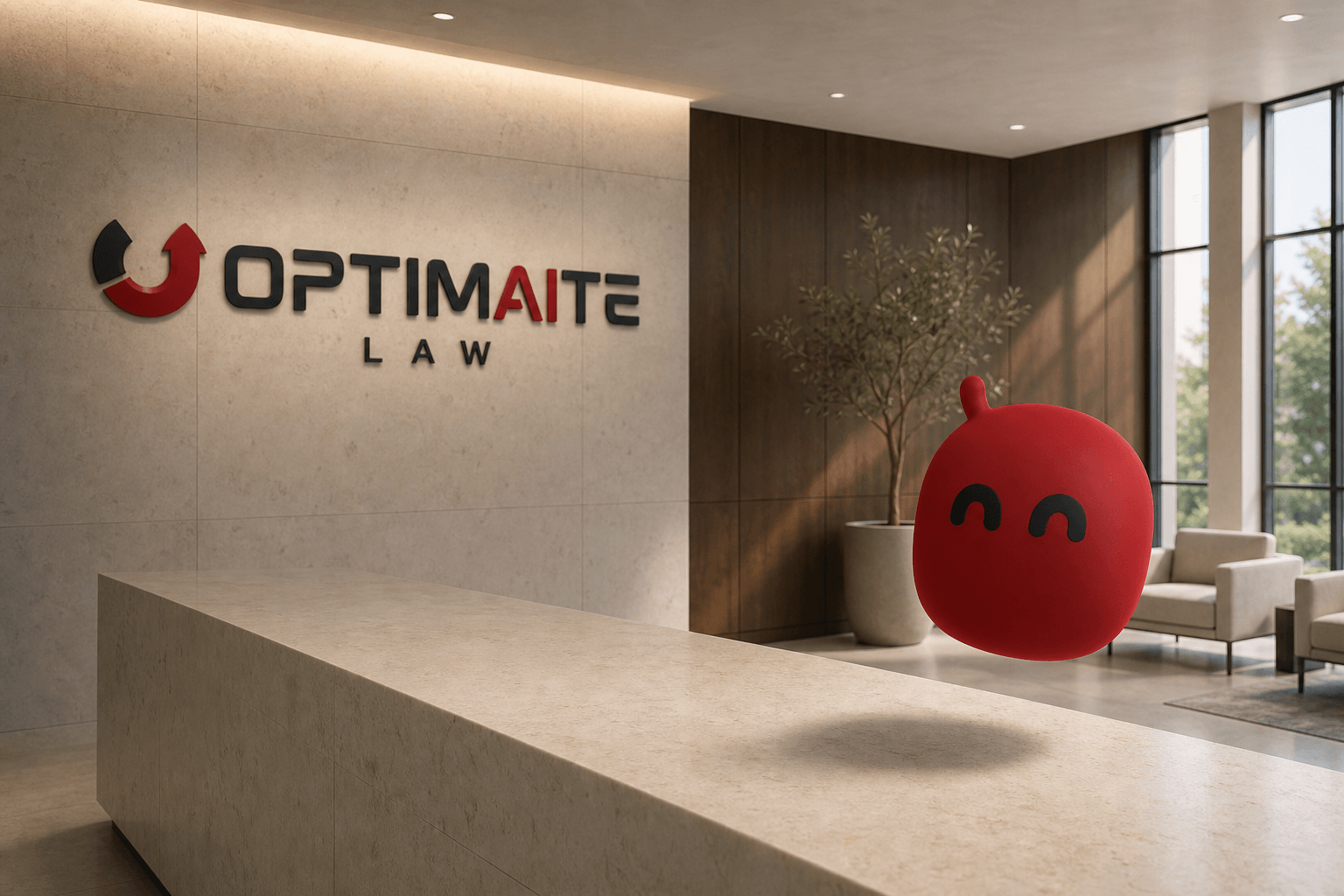 Red Elissa at the reception of a fictional Optimaite Law office